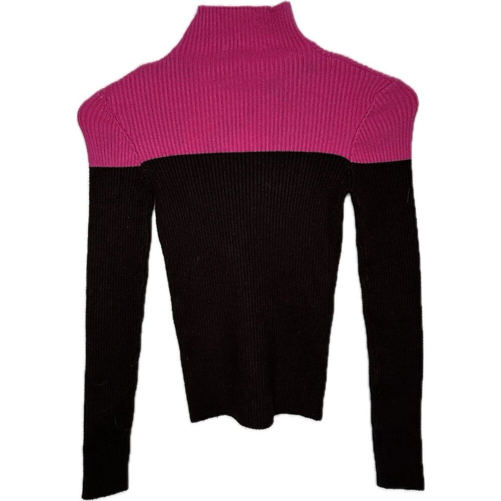 Zara color block turtleneck sweater Pink Black Ribbed Small - Picture 3 of 6